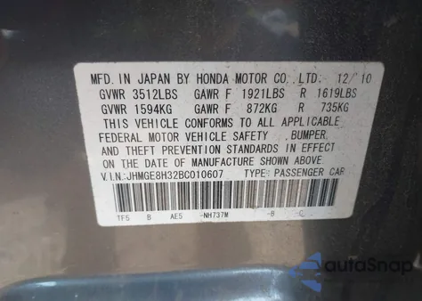 2011 Honda Fit from USA, damaged, VIN JHMGE8H32BC010607